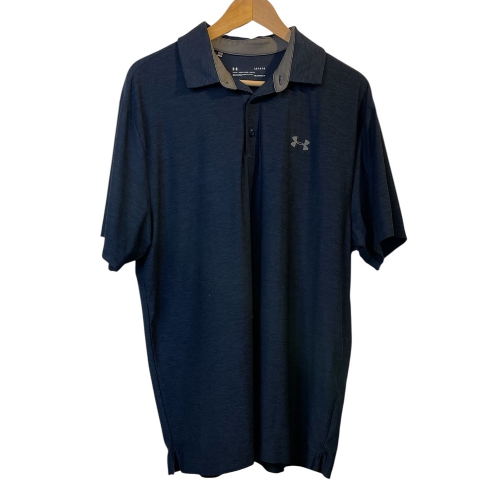 UNDER ARMOUR HeatGear Blue/Black Short Sleeve Polo-Style Golf Shirt - Sz Large